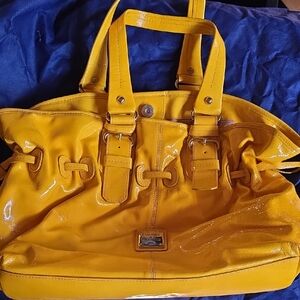 Dooney & Bourke Yellow Patent Leather Tote with Buckle Details
